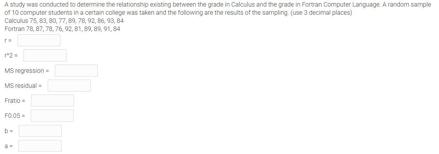 Solved A study was conducted to determine the relationship | Chegg.com
