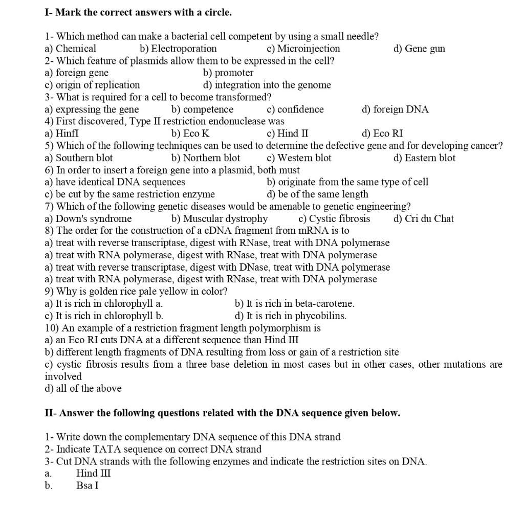 I- Mark the correct answers with a circle. 1- Which | Chegg.com