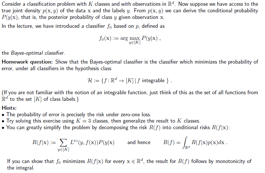 Consider a classification problem with K classes and | Chegg.com
