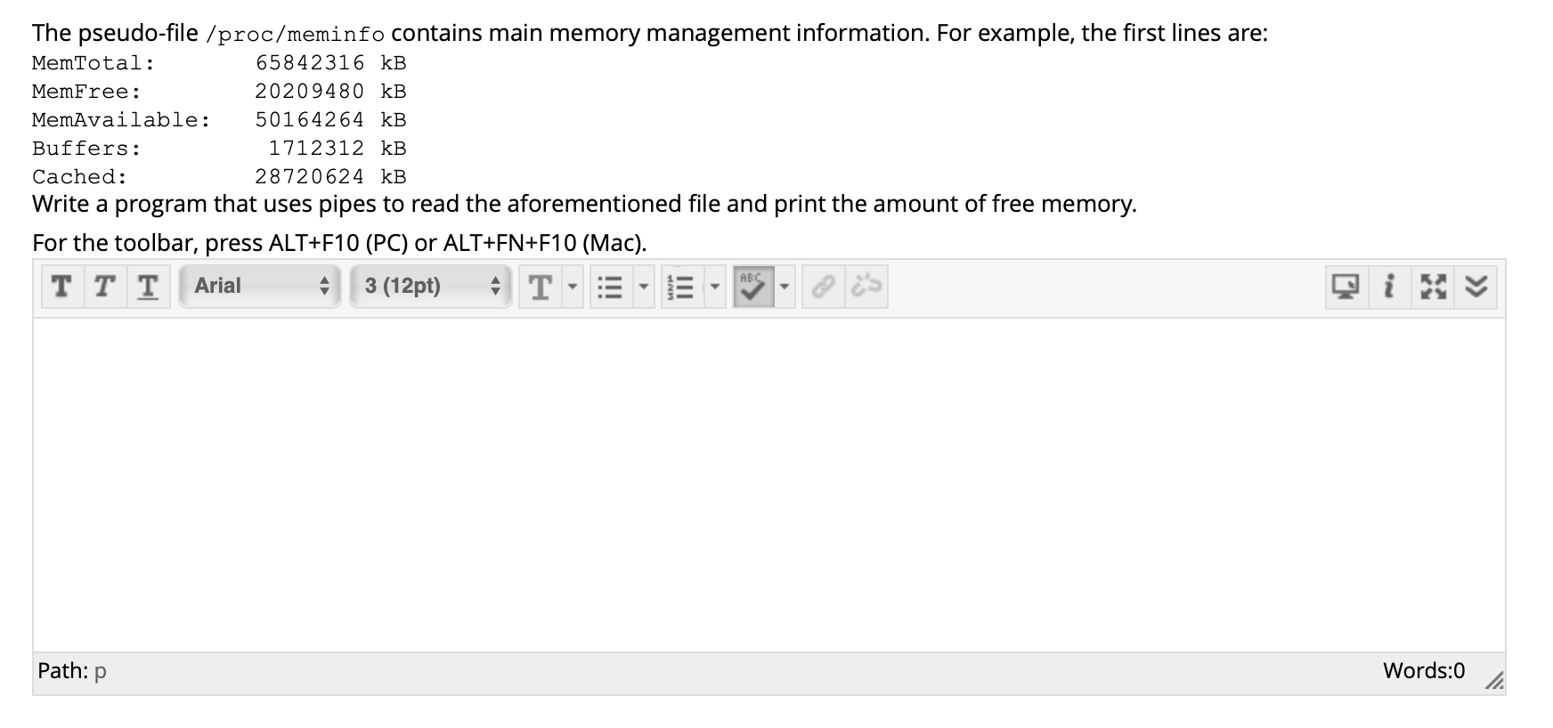 Solved The pseudofile /proc/meminfo contains main memory