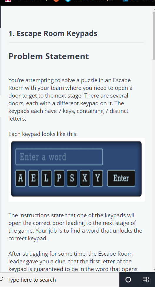 Solved 1. Escape Room Keypads Problem Statement You're | Chegg.com
