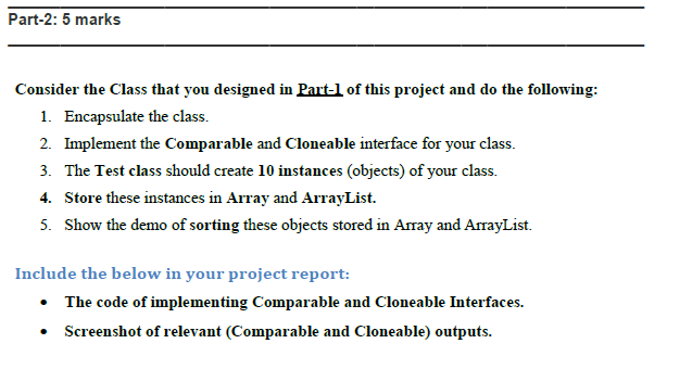 Solved Part-1: 5 marks Create a Java Project (with a class | Chegg.com