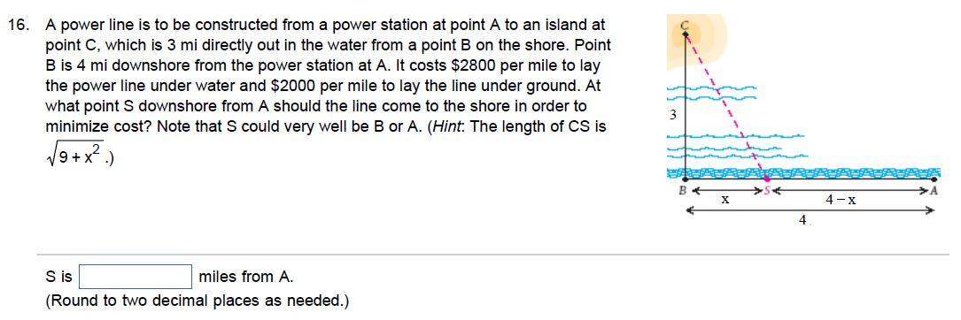 Solved 16. A power line is to be constructed from a power | Chegg.com
