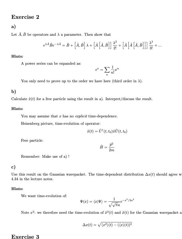 Solved Exercise 2 A Let A E Be Operators And I A Parame Chegg Com