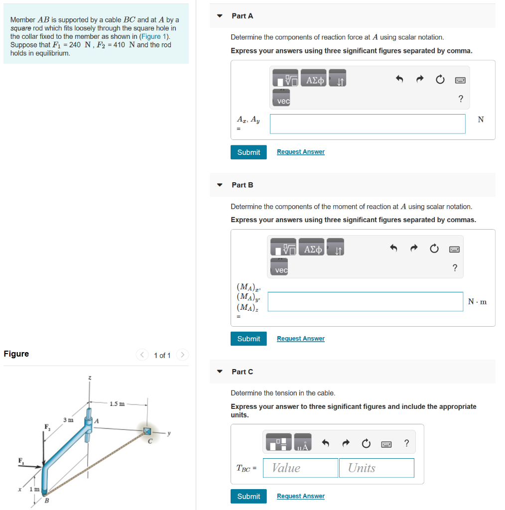 Solved Part A Member AB is supported by a cable BC and at A | Chegg.com