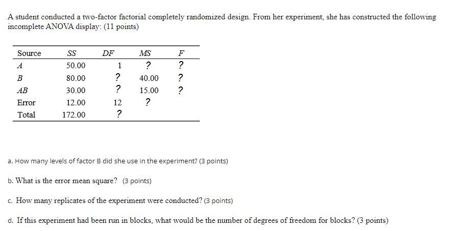 completely randomized two factor experiment