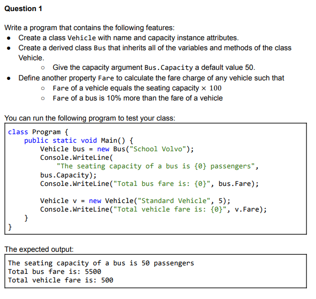 Solved C# language (C) Create a Vehicle class in C# as