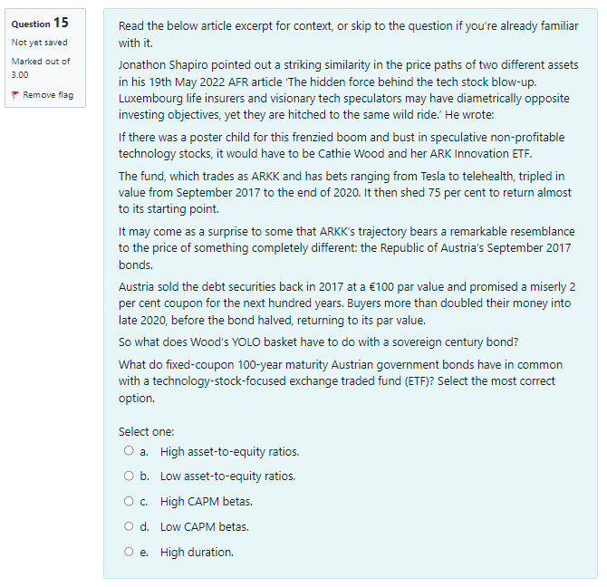 Solved Question 15 Read the below article excerpt for | Chegg.com