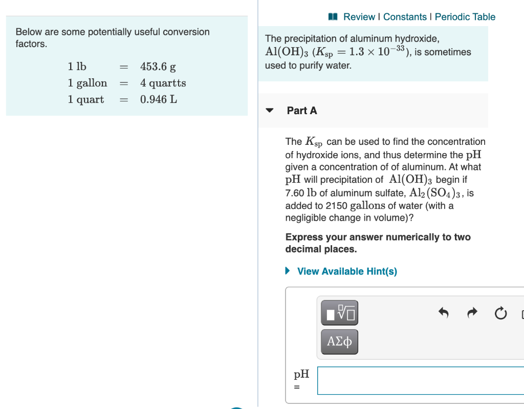 Solved The Ksp can be used to find the concentration of