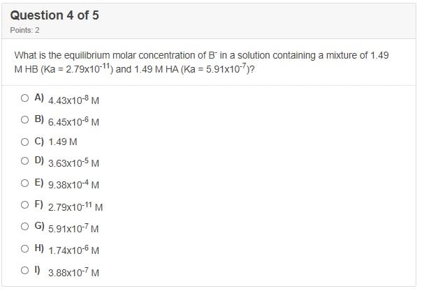 Solved Question 4 of 5 Points: 2 What is the equilibrium | Chegg.com