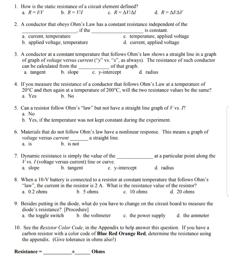 Solved 1. How is the static resistance of a circuit element