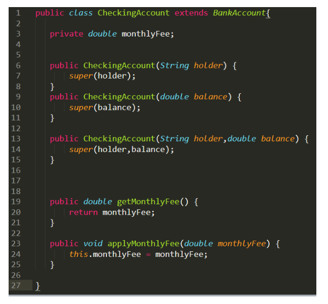 Solved public class BankAccount private double balance; | Chegg.com