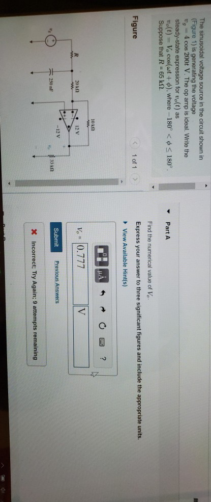 Solved The sinusoidal voltage source in the circuit shown in | Chegg.com