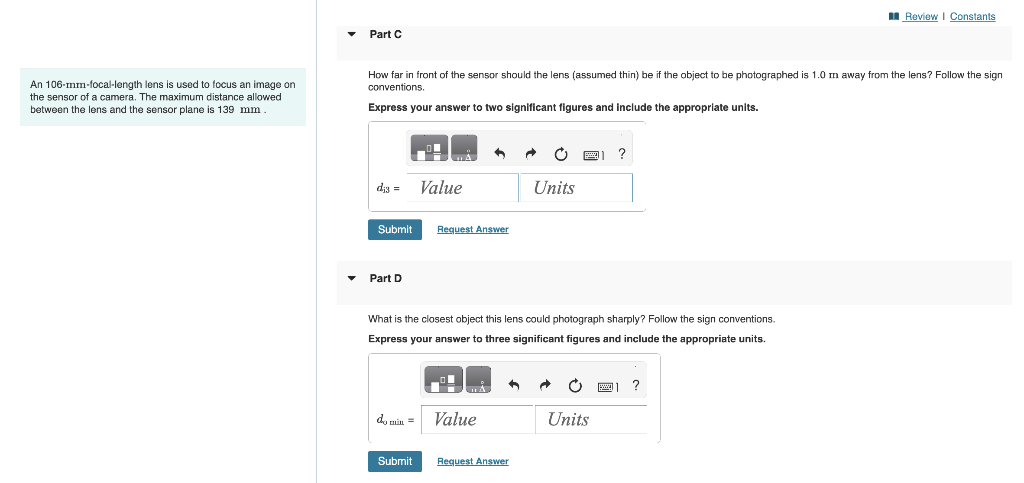 Solved How far in front of the sensor should the lens | Chegg.com