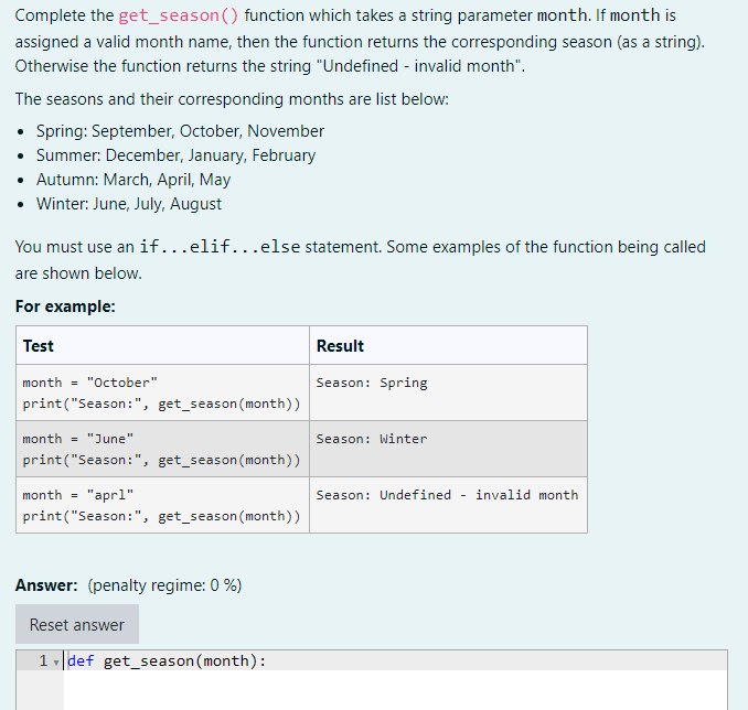Solved Complete the get_season() function which takes a | Chegg.com