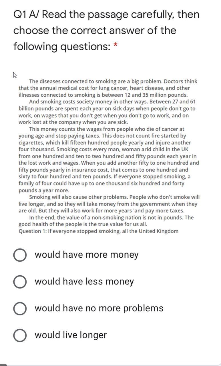 Solved Q1 A/ Read The Passage Carefully, Then Choose The | Chegg.com