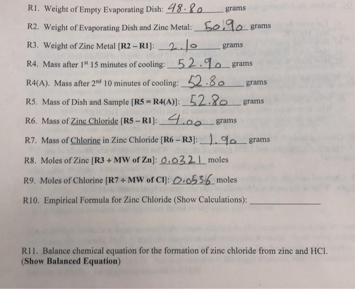 Solved R1. Weight of Empty Evaporating Dish 48.10 grams R2.