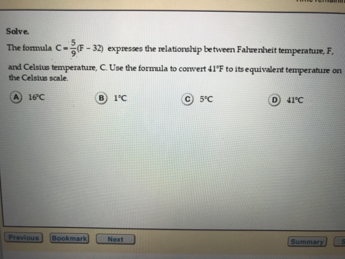 Solved Solve. The formula C = 5/9 (F - 32) expresses the | Chegg.com