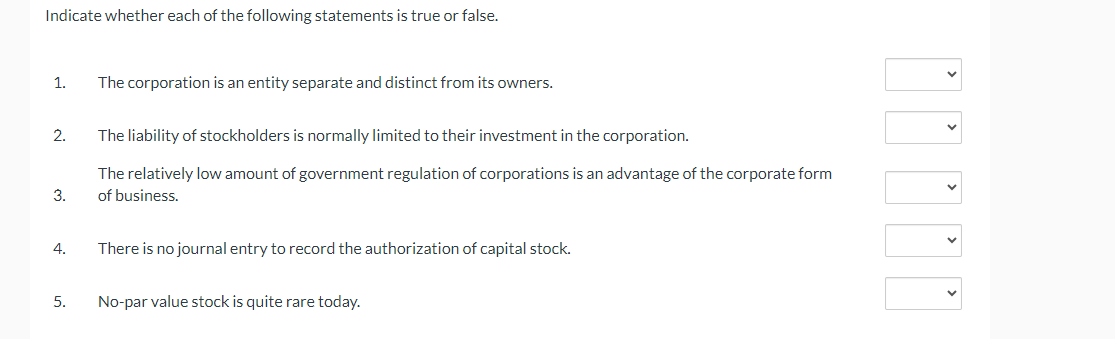 Solved Indicate whether each of the following statements is | Chegg.com