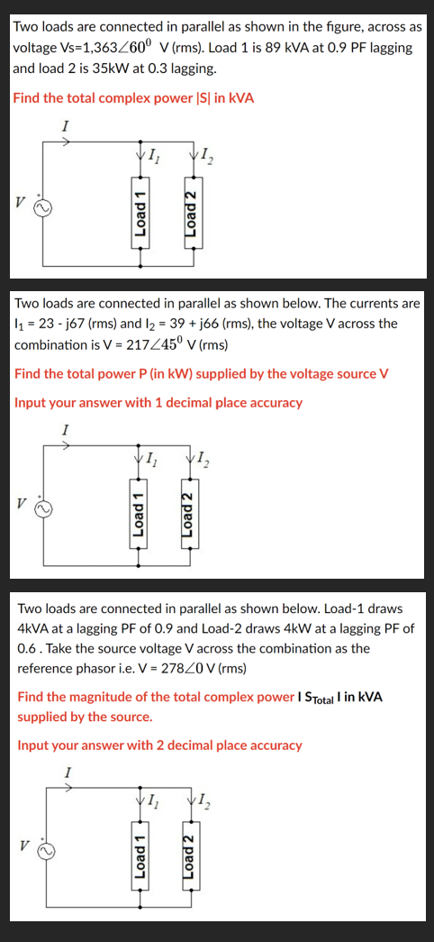 Solved Two loads are connected in parallel as shown in the | Chegg.com