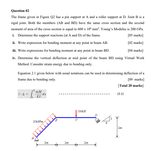 Solved Question 02 The frame given in Figure Q2 has a pin | Chegg.com