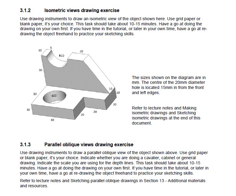 Solved 3.1.2 ﻿Isometric views drawing exercise Use drawing | Chegg.com