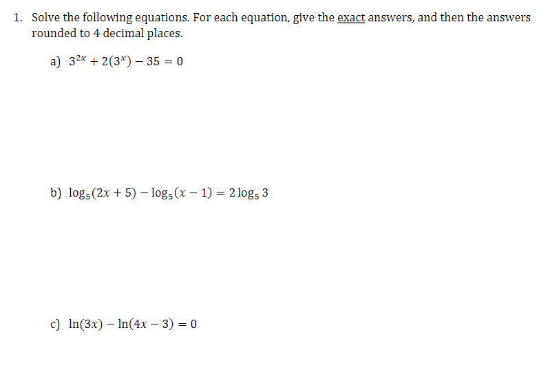 Solved Solve The Following Equations. For Each Equation, | Chegg.com