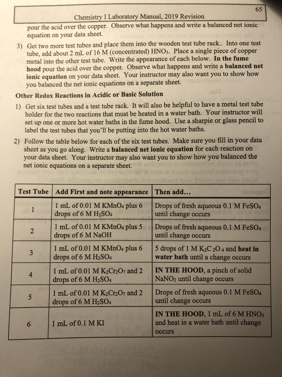 Solved 65 Chemistry I Laboratory Manual, 2019 Revision pour