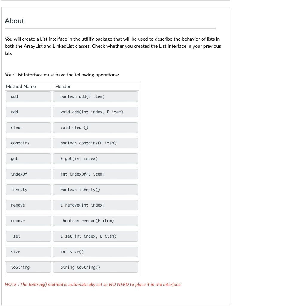 Solved You will create a List interface in the utility | Chegg.com