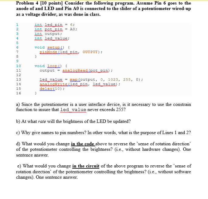 Solved anode of and LED and Pin A0 is connected to the | Chegg.com