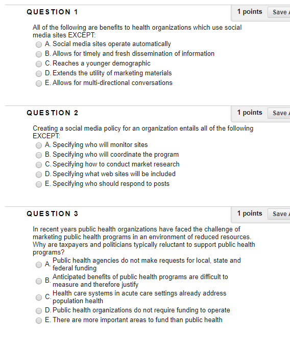 Solved 1 points QUESTION 1 Save All of the following are | Chegg.com