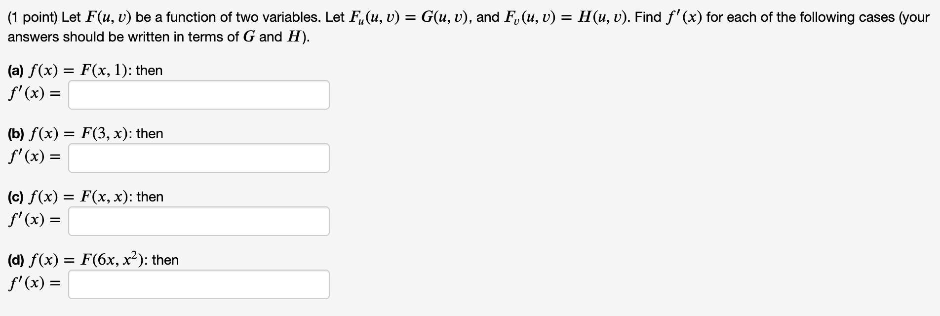 Solved 1 Point Let F U V Be A Function Of Two Variabl Chegg Com