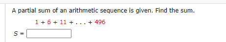 Solved A partial sum of an arithmetic sequence is given. | Chegg.com