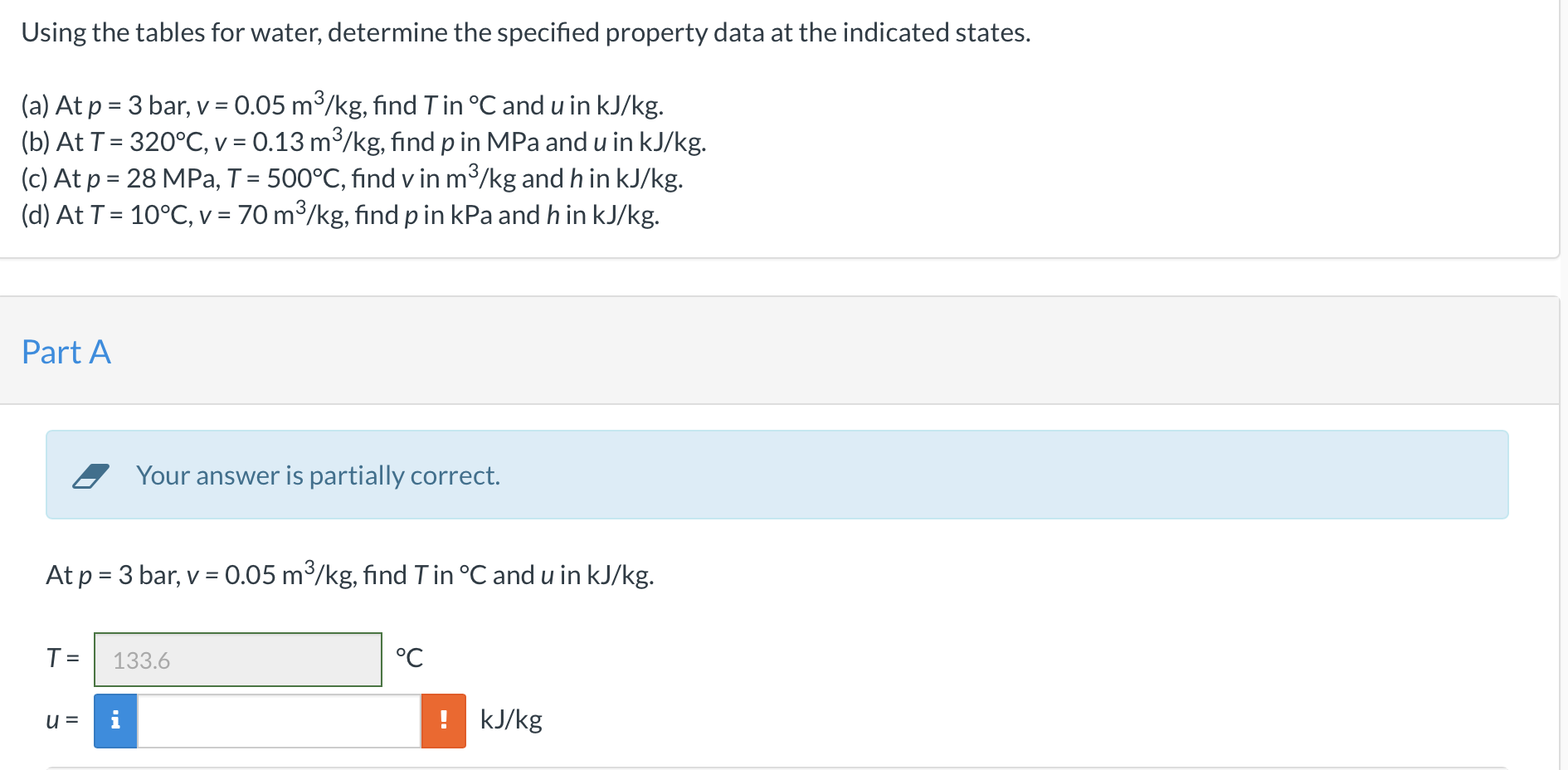 Solved Using the tables for water, determine the specified | Chegg.com