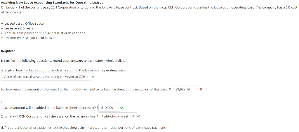 Applying New Lease Accounting Standards For Operating | Chegg.com