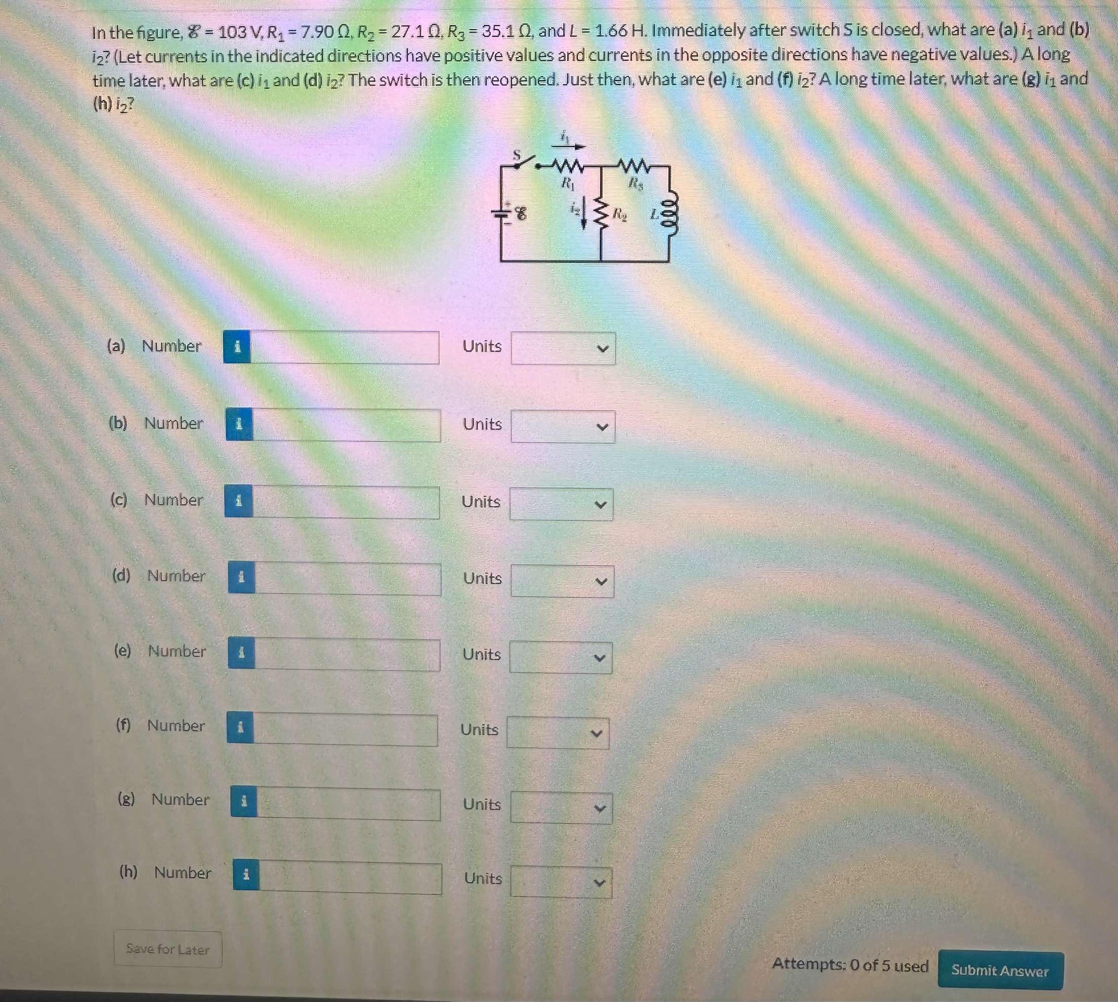 Solved In the figure, E=103 V,R1=7.90Ω,R2=27.1Ω,R3=35.1Ω, | Chegg.com