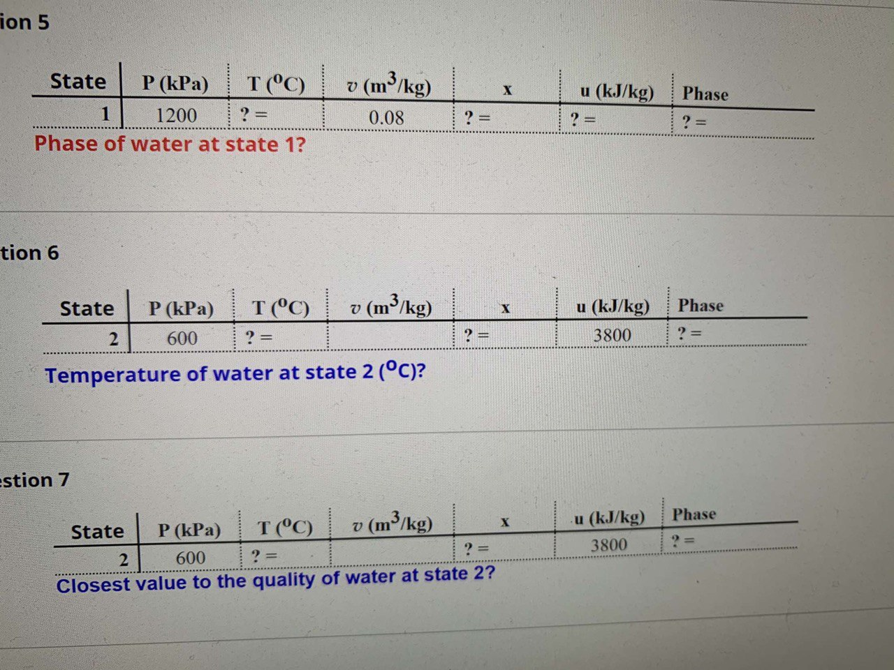 Solved Thermodynamics: Phase Of Water At State | Chegg.com