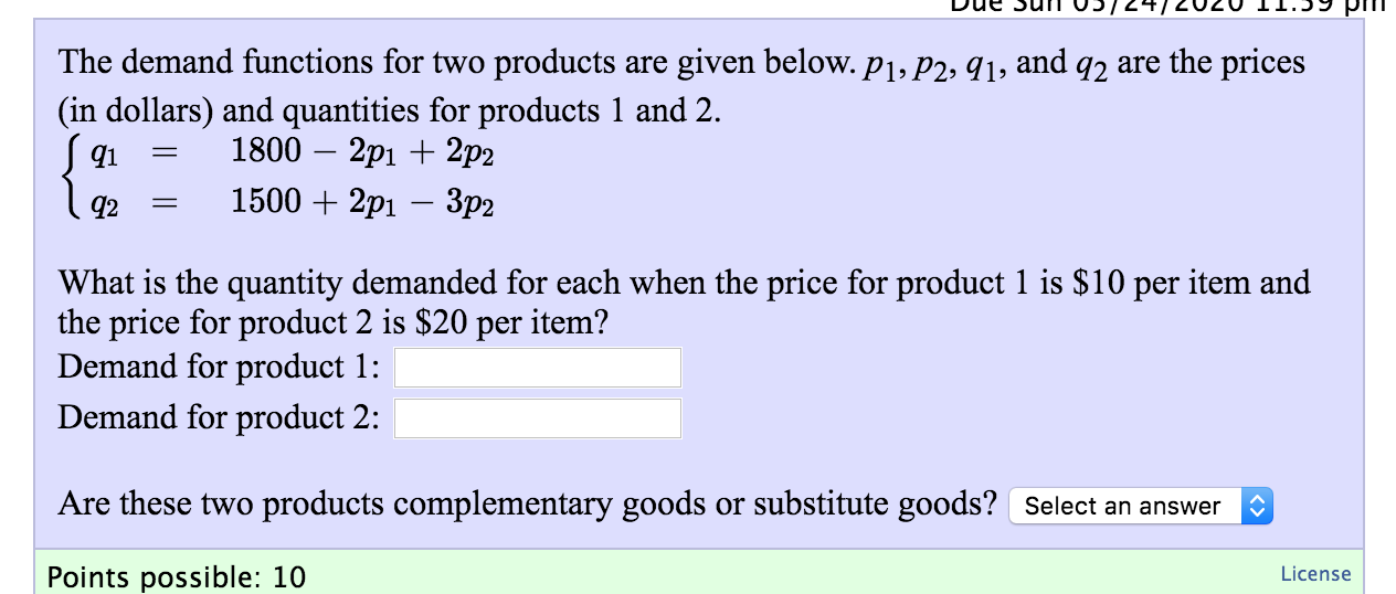 Solved The Demand Functions For Two Products Are Given | Chegg.com