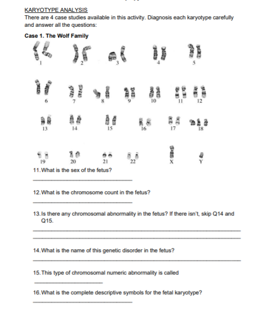 Solved KARYOTYPE ANALYSIS There Are 4 Case Studies Available | Chegg.com