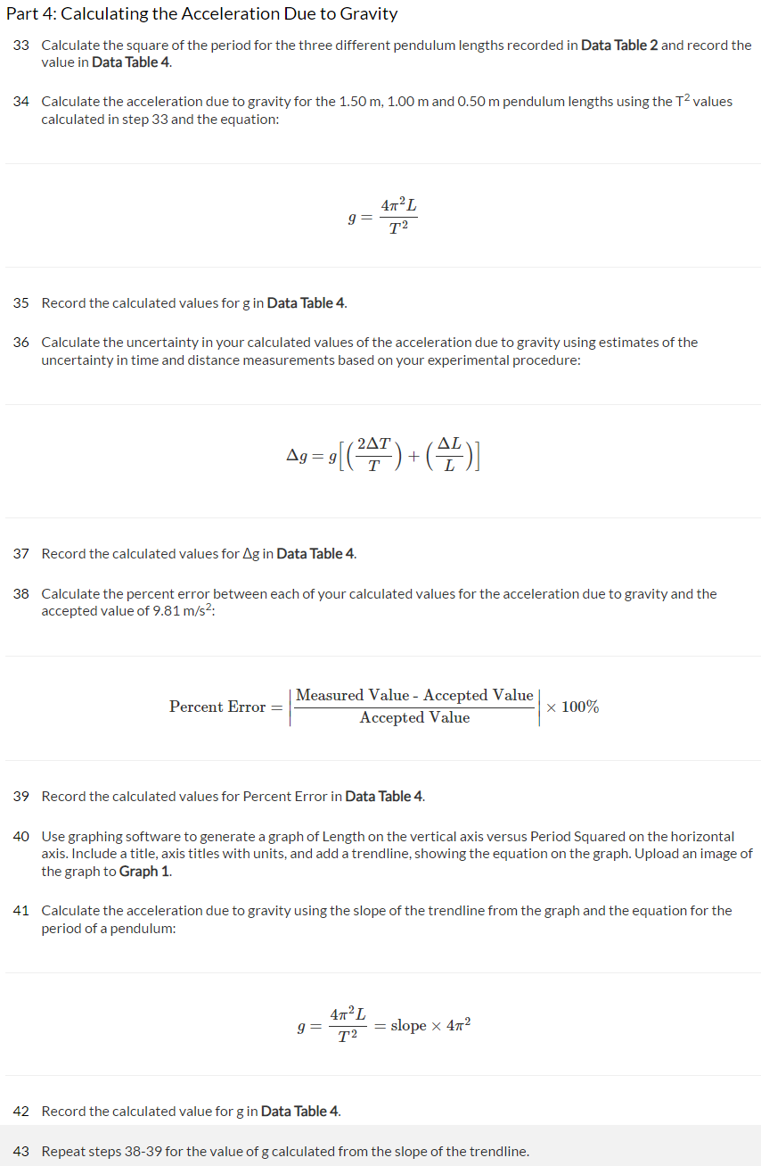 Solved Part 4: Calculating the Acceleration Due to Gravity | Chegg.com