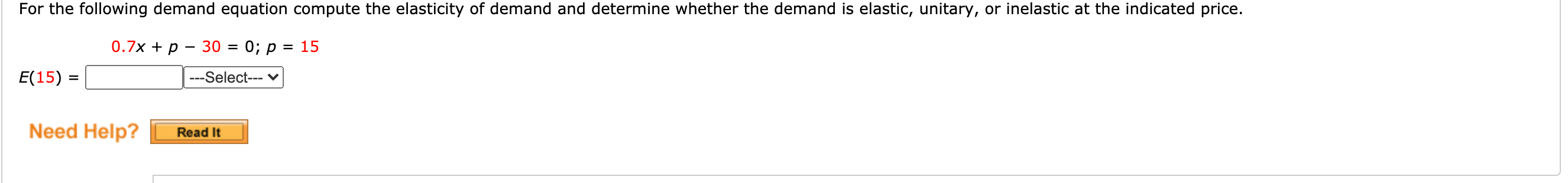 Solved For the following demand equation compute the | Chegg.com