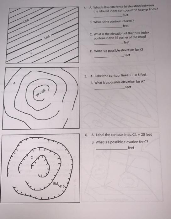 Solved 4. A. What is the difference in elevation between the | Chegg.com
