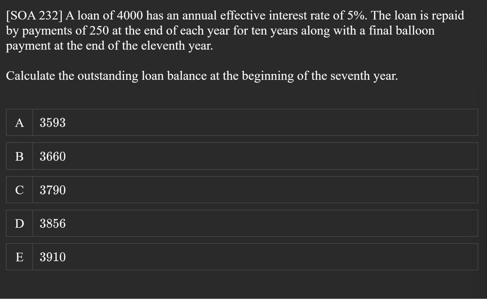 Solved Soa 232 A Loan Of 4000 Has An Annual Effective Chegg