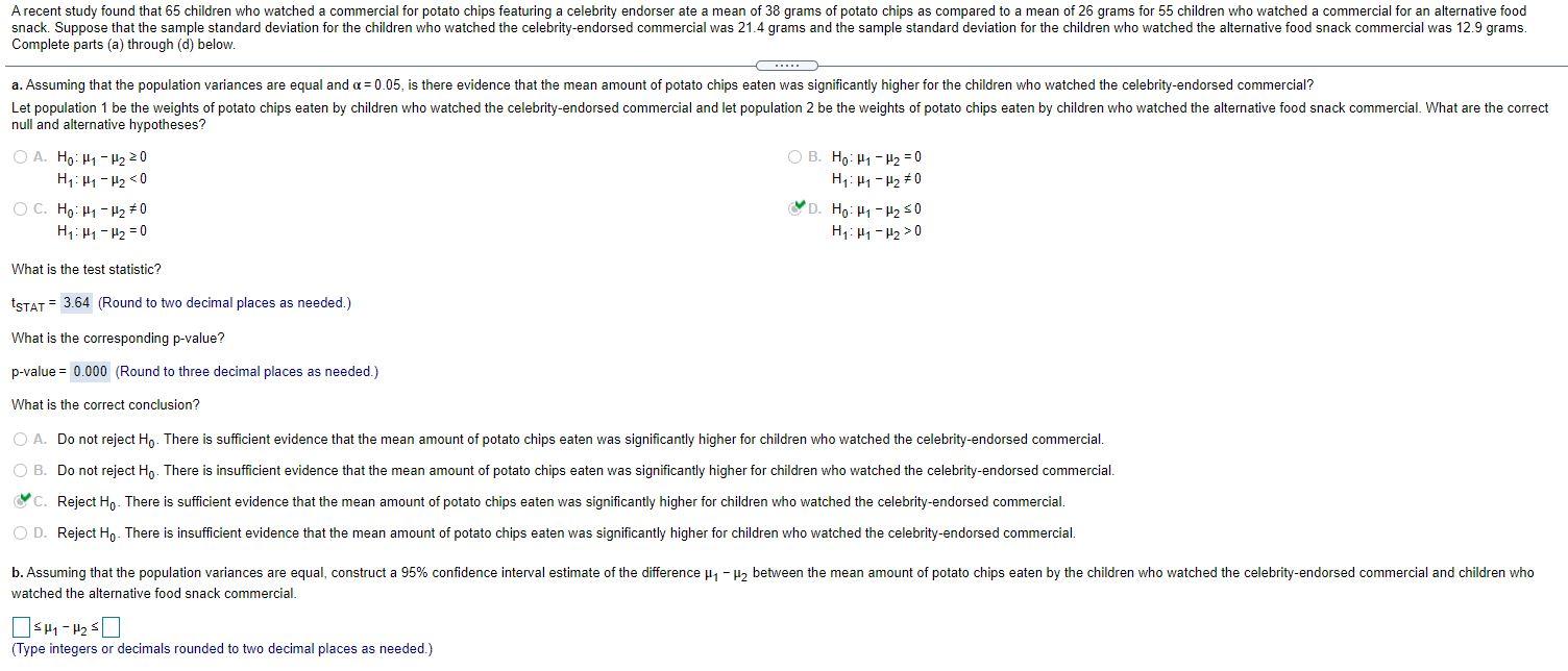 Solved A recent study found that 65 children who watched a | Chegg.com