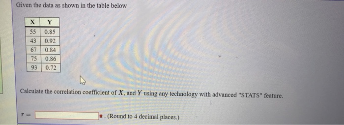 Solved Given the data as shown in the table below 55 0.85 43 | Chegg.com