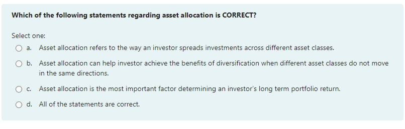 Solved Which of the following statements regarding asset | Chegg.com