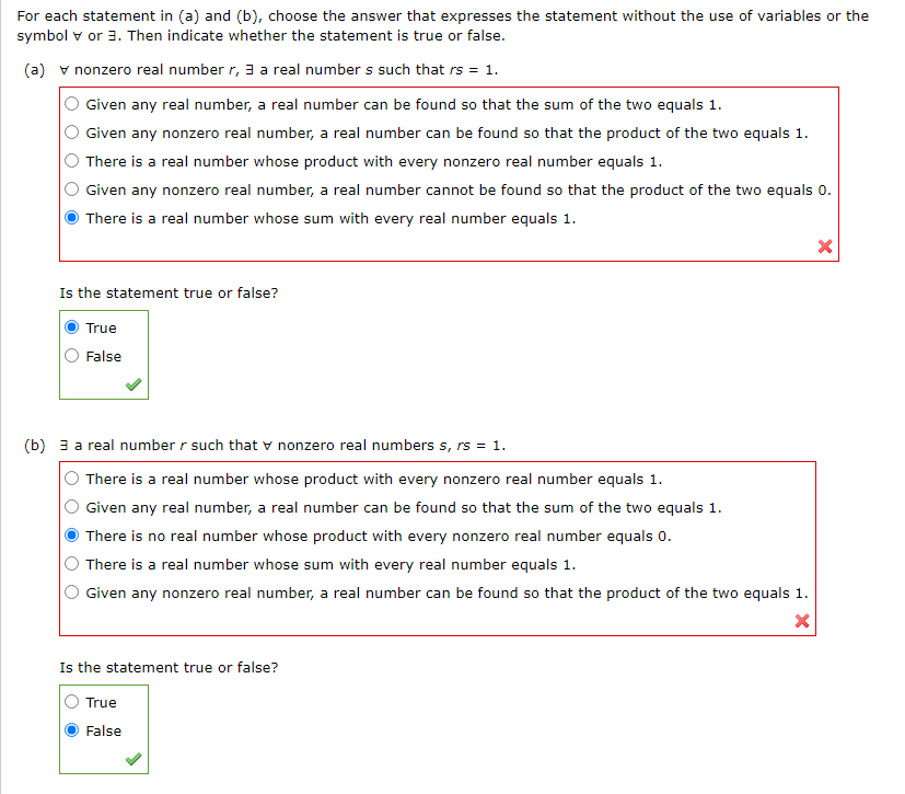 Solved For Each Statement In (a) And (b), Choose The Answer | Chegg.com