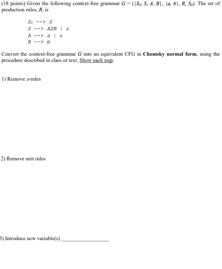 Solved (18 points) Given the following context-free grammar | Chegg.com