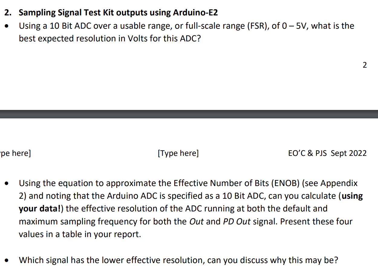 2. Sampling Signal Test Kit outputs using Arduino-E2 | Chegg.com