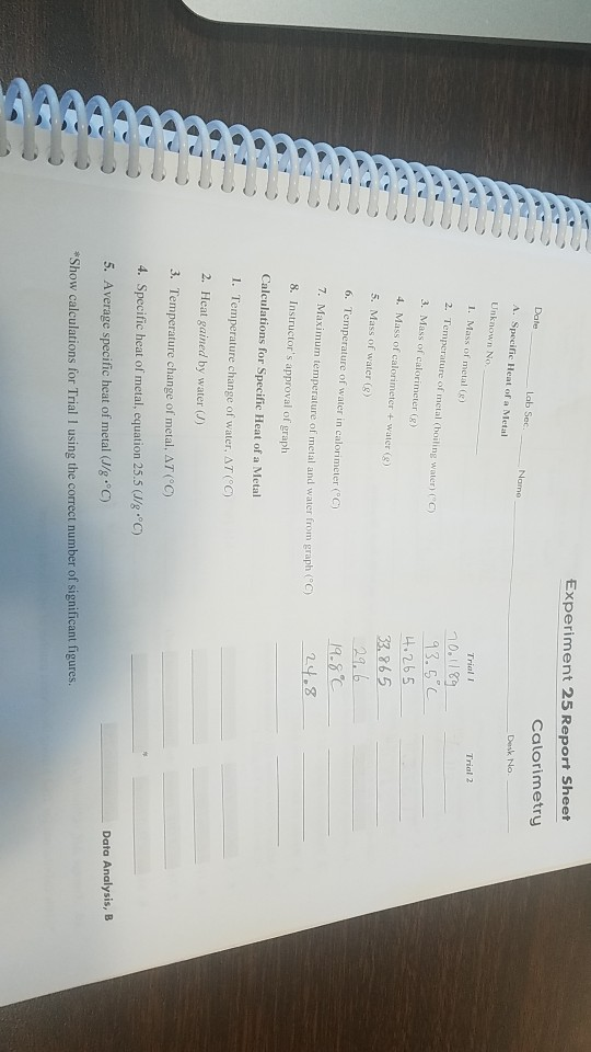 experiment 25 calorimetry lab report